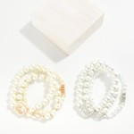 Wholesale set Three Pearl Beaded Stretch Bracelets Glass Crystal Pearl Studded C