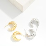 Wholesale gold Dipped Metal Croissant Hoop Earrings Gold White Gold Dipped Sterl