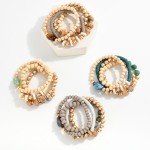 Wholesale set Four Beaded Stretch Bracelets Wood Natural Stone Heishi Beads D