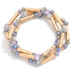 Wholesale set Three Beaded Stretch Bracelets Faceted Glass Dimple Gold Metal Tub