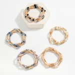 Wholesale set Three Beaded Stretch Bracelets Faceted Glass Dimple Gold Metal Tub