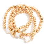 Wholesale set Three Beaded Bracelets Metal Tones Pearl Clovers D