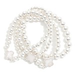 Wholesale set Three Beaded Bracelets Metal Tones Pearl Clovers D