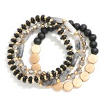 Wholesale set Four Beaded Bracelets Wood Beads Discs Gold Tones D