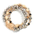 Wholesale set Three Beaded Bracelets Gold Tones Faceted Beads Speckled Stone D