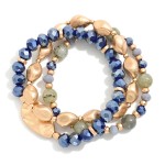 Wholesale set Three Beaded Bracelets Gold Tones Faceted Beads Speckled Stone D