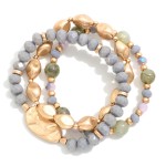Wholesale set Three Beaded Bracelets Gold Tones Faceted Beads Speckled Stone D