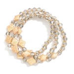 Wholesale set Three Beaded Bracelets Faceted Beads Gold Textured Triangle Beads