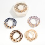 Wholesale set Three Beaded Bracelets Faceted Beads Gold Textured Triangle Beads
