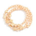 Wholesale set Three Beaded Bracelets Faceted Beads Gold Textured Triangle Beads