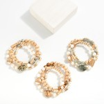 Wholesale set Three Beaded Bracelets Pearls Gold Tones Stones D