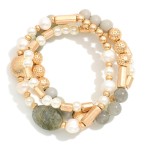 Wholesale set Three Beaded Bracelets Pearls Gold Tones Stones D