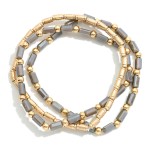 Wholesale set Three Beaded Stretch Bracelets Faceted Beads Metal Tones D