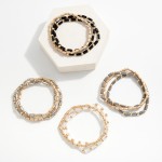 Wholesale set Three Beaded Stretch Bracelets Faceted Beads Metal Tones D