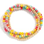 Wholesale set Four Dainty Beaded Stretch Bracelets Faceted Glass Beads Gold Bead