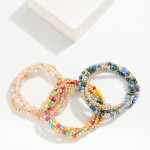 Set of Four Dainty Beaded Stretch Bracelets Featuring Faceted Glass Beads and Gold Tone Beads

- Approximately 2.5" D