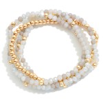 Wholesale set Four Beaded Stretch Bracelets Gold Tones Faceted Beads D