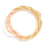 Wholesale set Three Beaded Stretch Bracelets Gold Tones Faceted Beads D