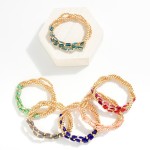 Wholesale set Three Beaded Stretch Bracelets Gold Tones Faceted Beads D