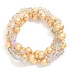 Wholesale set Three Beaded Bracelets Gold Disco Balls Diamond Beads D