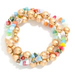 Wholesale set Three Beaded Bracelets Gold Disco Balls Diamond Beads D