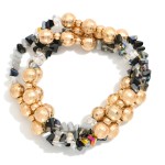 Wholesale set Three Beaded Bracelets Gold Disco Balls Diamond Beads D
