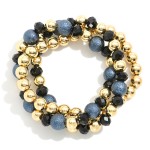 Wholesale set Three Beaded Bracelets Gold Tones Textured Faceted Beads D