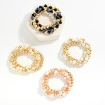 Wholesale set Three Beaded Bracelets Gold Tones Textured Faceted Beads D