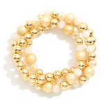Wholesale set Three Beaded Bracelets Gold Tones Textured Faceted Beads D