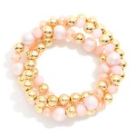 Wholesale set Three Beaded Bracelets Gold Tones Textured Faceted Beads D