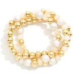 Wholesale set Three Beaded Bracelets Gold Tones Textured Faceted Beads D