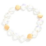 Wholesale beaded Stretch Bracelet Gold Tones Glass Crystal Clovers D