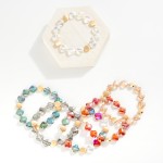 Wholesale beaded Stretch Bracelet Gold Tones Glass Crystal Clovers D