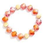 Wholesale beaded Stretch Bracelet Gold Tones Glass Crystal Clovers D