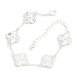 Wholesale textured Metal Linked Clover Bracelet D Extender L