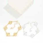 Wholesale textured Metal Linked Clover Bracelet D Extender L