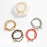 Wholesale set Two Beaded Bracelets Faceted Beads Clover Charms D