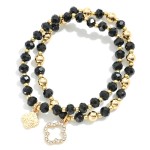 Wholesale set Two Beaded Bracelets Faceted Beads Clover Charms D