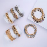 Set Of Six Beaded Stretch Bracelets Featuring Gold Tones, Faceted Beads, & Glass Crystal Beads  

- Approximately 2.5" D