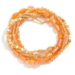 Wholesale set Six Beaded Stretch Bracelets Gold Tones Faceted Beads Glass Crysta
