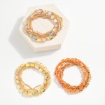 Wholesale set Six Beaded Stretch Bracelets Gold Tones Faceted Beads Glass Crysta