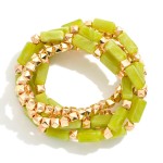 Wholesale set Five Beaded Stretch Bracelets Rectangle Glass Crystal Metal Pyrami