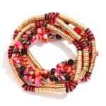 Wholesale set Six Beaded Stretch Bracelets Metal Tones Disc Faceted Beads D