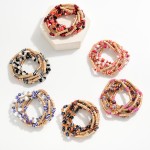 Wholesale set Six Beaded Stretch Bracelets Metal Tones Disc Faceted Beads D