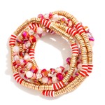 Wholesale set Six Beaded Stretch Bracelets Metal Tones Disc Faceted Beads D
