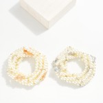 Wholesale set Five Pearl Beaded Stretch Bracelets Metal Clover Stations D