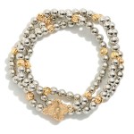Wholesale set Three Metal Beaded Stretch Bracelets Textured Beads Clovers D