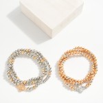 Wholesale set Three Metal Beaded Stretch Bracelets Textured Beads Clovers D