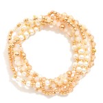 Wholesale set Five Beaded Stretch Bracelets Metal Tones Faceted Beads Pearls D