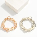 Wholesale set Five Beaded Stretch Bracelets Metal Tones Faceted Beads Pearls D